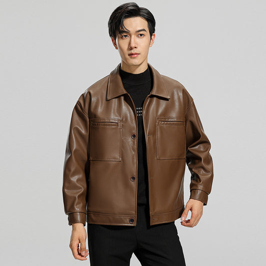 Leather Coat Lapel Handsome Men's Jacket
